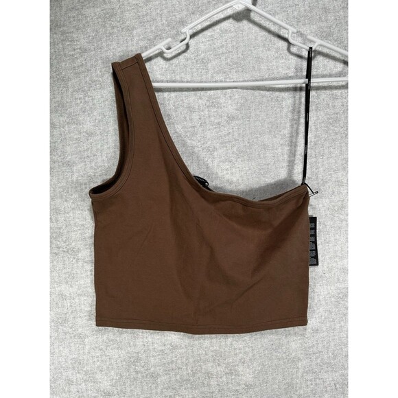 NWT Forever 21 Brown One Shoulder Crop Top Tank Womens Size L Cami Bandeau Shirt - Picture 1 of 5